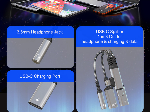 This usb c splitter 1 in 3 out for headphone and charging