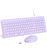 Purple Wireless Keyboard and Mouse Combo for Desktop Mac iPad Bluetooth 2.4 Ghz Rechargeable Slim...