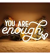 You Are Enough Neon Sign, Self Love Neon Light with Floral Decor, Motivational Wall Art for Bedro...