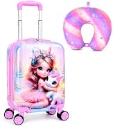 Enchanting Fairy Unicorn Luggage for Girls: Airline-Approved Carry On Kids Rolling Suitcase 2PC S...