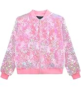OlyPegic Girls Sequin Jacket Sparkly Glitter Bomber Kids Outwear with Pockets Zipper Coat Long Sl...