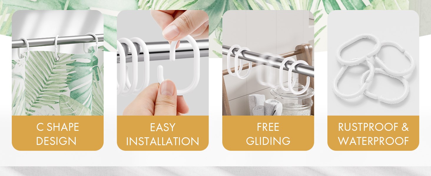 plastic shower curtain hooks white