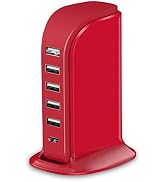 USB Phone Charger 6 Ports 40W Upoy, Type C Wall Charger Smart 6A, Charging Tower with 5ft Power C...