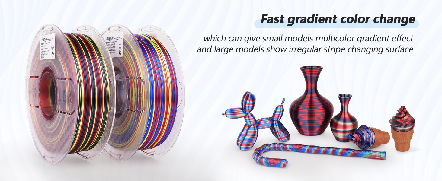 Silk PLA 3D Printer Filament, Shiny Multicolor Rainbow PLA Filament 1.75mm, Fast Color Change PLA