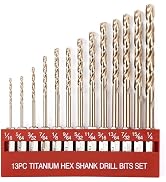 AIMLENTOOL 13 Pcs Titanium Coated Twist Hex Shank Drill Bit Set, 135 Degree Tip HSS Impact Drill ...