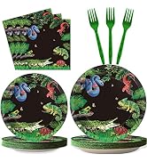 96 Pcs Reptile Lizard Snake Party Supplies Bundle Paper Plates Napkins Camping Wildlife Snakes Al...