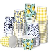 RUSPEPA 3 oz Bathroom Cups, Summer Disposable Paper Cups - 100 Pack Set Yellow Blue Lemon Plaid P...