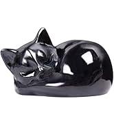 Hguxmcu Crystal Black Cat Figurine Decor, Obsidian Sleeping Cat Sculpture, 2.1 Inch Hand Carved N...