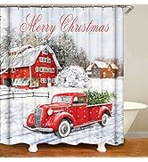 DOLASEV Christmas Shower Curtain, Red Truck Christmas Shower Curtains for Bathroom, Farmhouse Chr...