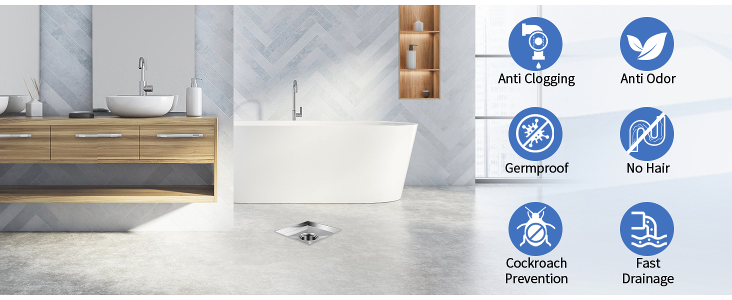 304 Stainless Steel Square Shower Drain