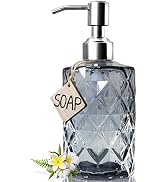JASAI Diamond Design Glass Soap Dispenser with 304 Rust Proof Stainless Steel Soap Pump, 12 Ounce...