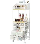 HapiRm Rolling Cart Makeup Organizer - Metal Makeup Cart with Wheels and Drawers for Small Spaces...