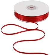 HUIHUANG Solid Color Satin Ribbon 1/8 inch x 100 Yards Roll Ribbon Thin Red Satin Double Face Cra...