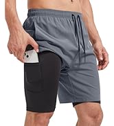 voofly Men’s 2 in 1 Running Shorts 7" with Compression Liner Quick Dry Elastic Drawstring Lightwe...