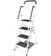 Jack Boss 4 Step Ladder, Folding Lightweight Step Stool with Detachable Tool Bag, Handrails and W...