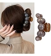 1Pcs Acrylic Hair Jaw Clips with Pearl Design - Dark Brown Fashion Hair Accessories for Women's T...