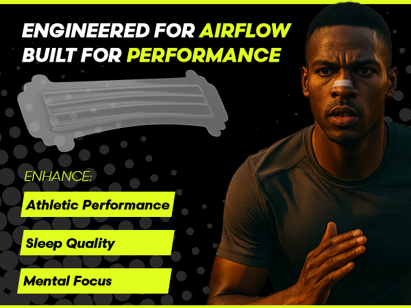 Text reads 'ENGINEERED FOR AIRFLOW BUILT FOR PERFORMANCE Athletic Performance Sleep Quality Mental Focus'.