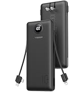 VEGER All in One Travel Portable Charger with Built-in AC Plug & Cables, 10000mAh Slim Power Bank...