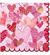 WRAPAHOLIC 50Pcs Valentine's Day Paper Napkins - 3-Ply Foil Sweet Heart Disposable Cocktail Paper...