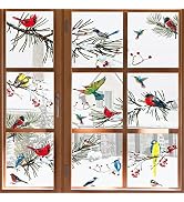Winter Bird Pine Tree Branch Window Clings 9 Sheet Christmas Cardinal Pine Window Clings Autumn H...