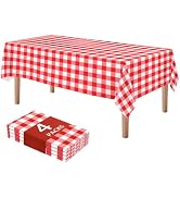 DaiUni 4 Pack Red and White Checkered Tablecloths - 54x108 Inch Gingham Tablecloth Plastic Dispos...