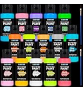 X ARTY HUB Glow in the Dark Paint, 15 Acrylic Colors (2 fl oz/bottle) with 2 Brushes, UV Fluoresc...