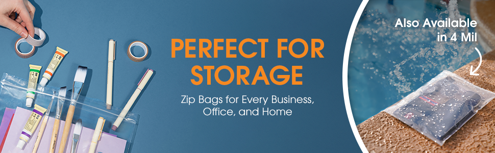 Large storage bags in both 2 and 4 mil thicknesses being used to organize supplies and accessories
