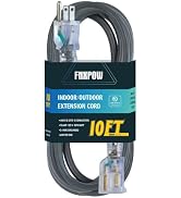 FNXPOW Indoor Outdoor Extension Cord, 12 Gauge 3 Prong Weatherproof Heavy Duty Gray Extension Cor...
