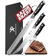 KITCHEN PERFECTION 3-Piece BBQ Slicing & Carving Meat Knife Set -12” Brisket Knife, 10” Butcher K...