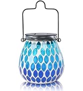 Afirst Mosaic Solar Lanterns - Glass Hanging Lights Hollow Out Waterproof Decorative for Garden, ...