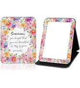 PDOZV Folding Mirror Portable, Travel Makeup Compact Mirror PU Portable Adjustable Rectangular Va...