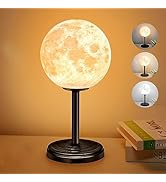 JIMIMORO 3D Moon Lamp Bedside Table Lamp for Bedroom - Dimmable Bedside Lamps Small Modern Bedroo...
