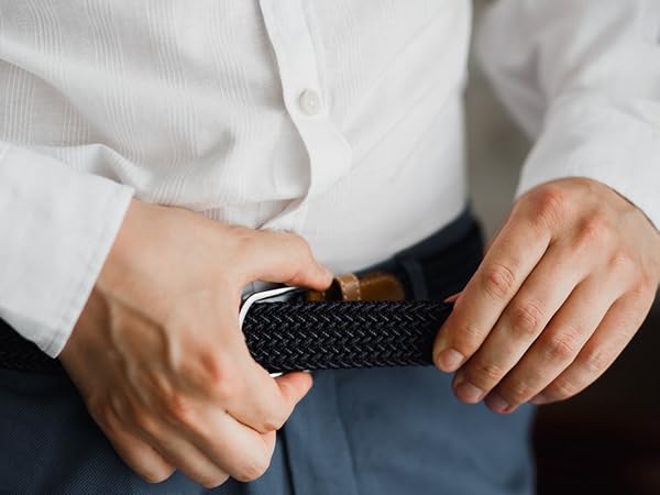 Braided Stretch Belt Mens Gift Elastic Woven Belt for Golf Casual Pants Shirts Jeans
