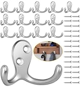 Homanu 14 Pack Coat Hooks, Heavy Duty Double Prong Coat Hooks Wall Mounted with 28 Screws, No Rus...