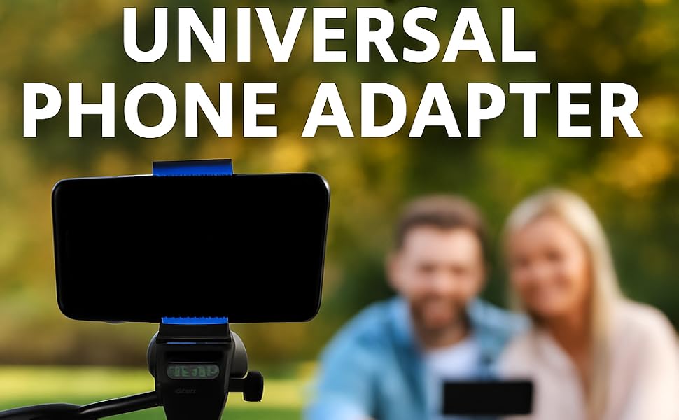 Smartphone mounted on Acuvar tripod with universal phone holder, perfect for stable recording