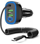72W 4 Port USB C Super Fast Car Charger with 5ft Type C Coiled Cable Compatible for iPhone 15 Pro...