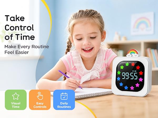 Digital Visual Timer for Kids Star Rainbow LED Display Green White Blue Rechargeable 99-Minute