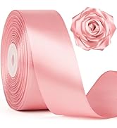 Mauproy 1-1/2 Inch Wide Rose Gold Satin Ribbon, 50 Yards Solid Polyester Fabric Ribbon for Roses ...