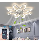BESKETIE Ceiling Fan with Lights, 35'' Bladeless, Low Profile, Flush Mount, 3 Color Dimmable LED,...