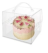 Roppolo 25 Pcs 6x6x5 Inch Clear Cake Boxes with Handle & Cake Boards, Easy Carrying Plastic Cake ...