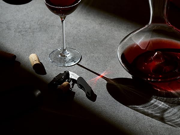 Nonslip Rubber Handle Waiters Corkscrew with Citadel Crystal Wine Decanter with Stopper Lid