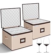 punemi 2 Pack Wine Glass Storage Box, Stemware Storage Case with 12 Padded Dividers, Hard Shell S...