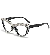 LJCZKA Rhinestone Cat Eye Glasses Women Vintage Anti Eyestrain Blue Light Blocking Computer Glass...