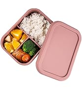 QTECLOR Silicone Bento Lunch Box for Adult Kids, 3 Compartment Silicone Lunch Container,Leak-Proo...