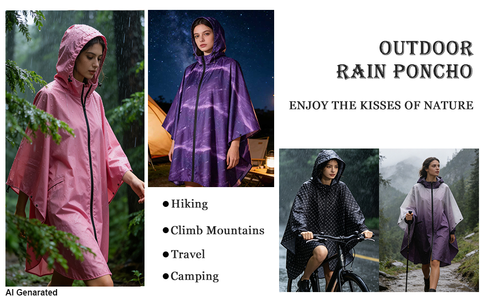 Hooded Rain Ponchos for Adult - Rain Coat and Rain Jacket with Waterproof Pocket and Zipper