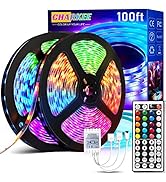 CHARKEE LED Lights for Bedroom 100 ft, Color Changing LED Strip Lights with 44-Key Remote, 12 Vol...