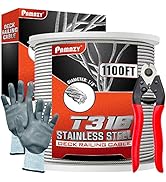 1100FT 1/8” T316 Premium Stainless Steel Deck Cable Railing Kit with Cutter & Gloves, 7x7 Strands...