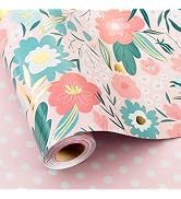 Burymento Pink Flower Wrapping Paper, Reversible Pink Dot Design Gift Wrap for Baby Shower, Birth...