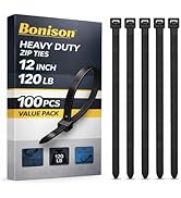 Zip Ties 12 inch Heavy Duty Zip Ties with 120 Pounds Tensile Strength, Black Cable Ties for Multi...