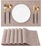 Placemats Set of 6 Washable Indoor/Outdoor Vinyl Place Mats for Dining Table Durable Non-Slip Hea...